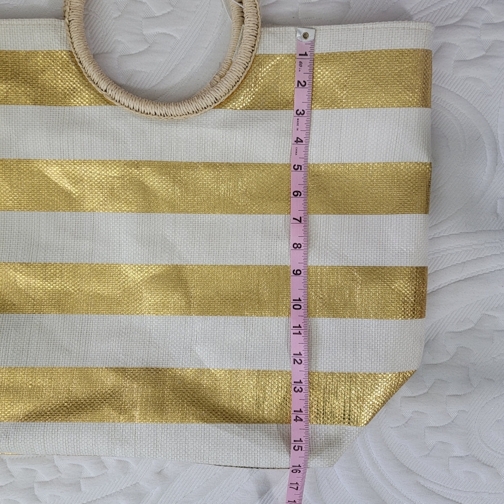 NWT Shiraleah Chicago Gold White Striped Handled Lightweight Marta Tote - Picture 8 of 8